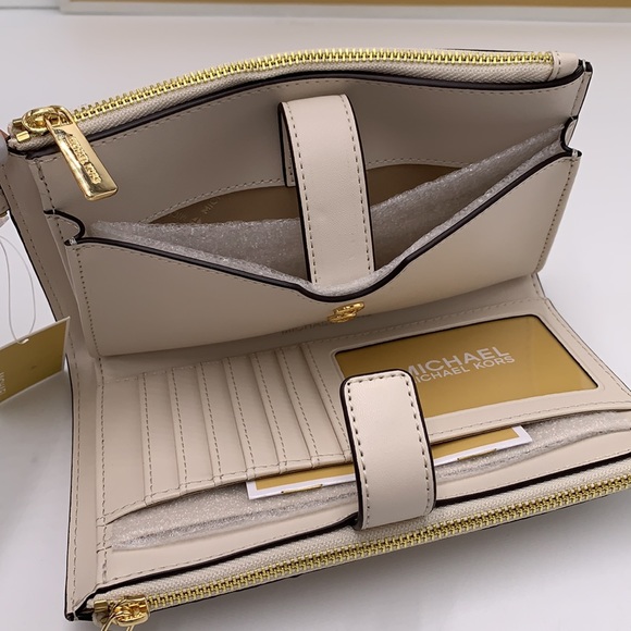 MICHAEL KORS LG DOUBLE ZIP WALLET LIGHT CREAM MULTI Crocodile Leather Snakeskin - Picture 10 of 14